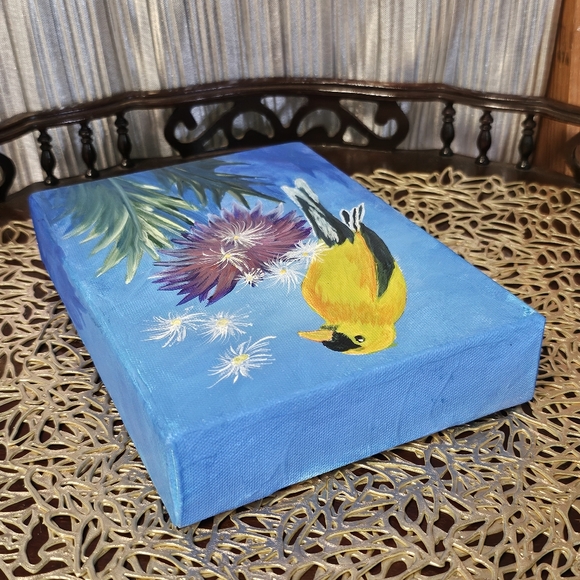 Vintage Painting of Yellow Bird on Flowers Wall Art, Home Decor - Picture 6 of 9